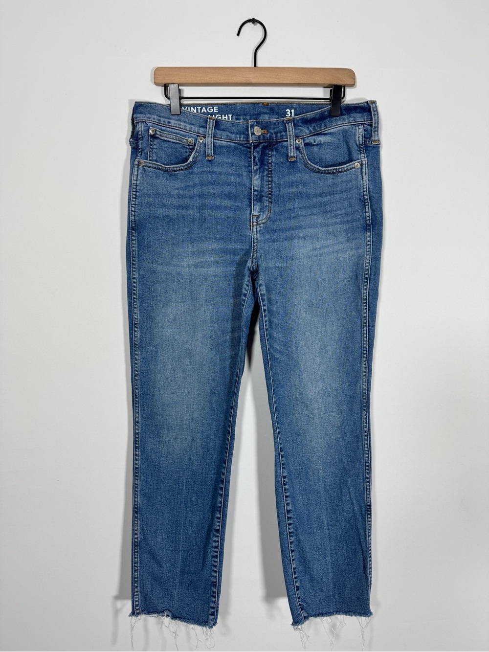 WJ20 {J. Crew} "Vintage Slim Straight" Blue Tapered Raw Hem Denim Jeans
